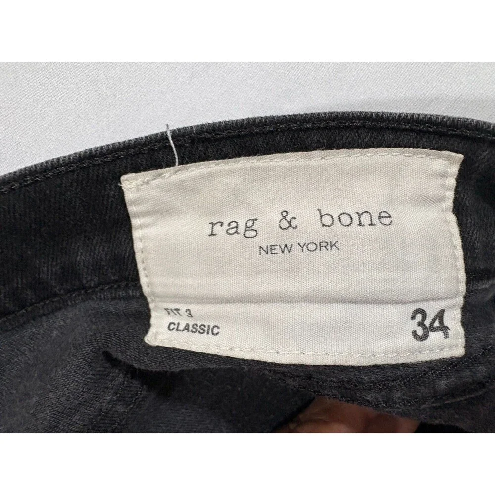 Rag & Bone Fit 3 Classic Jeans Mens Black Dark Wash Denim Slim Leg Grunge Sz 34